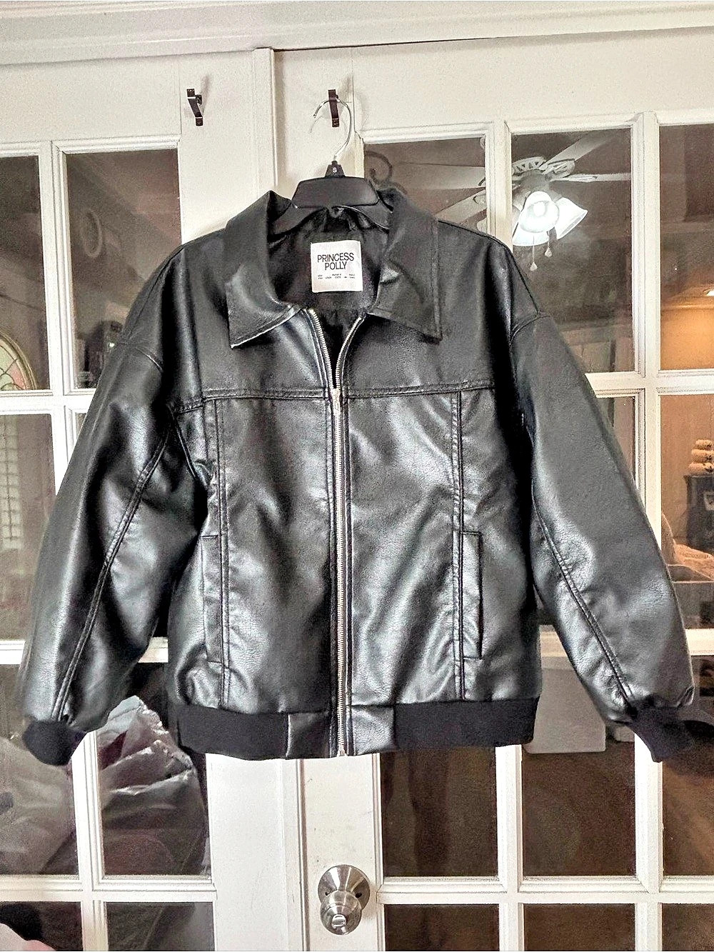 Princess Polly Goldsmith Faux Leather Bomber Jacket Black Medium